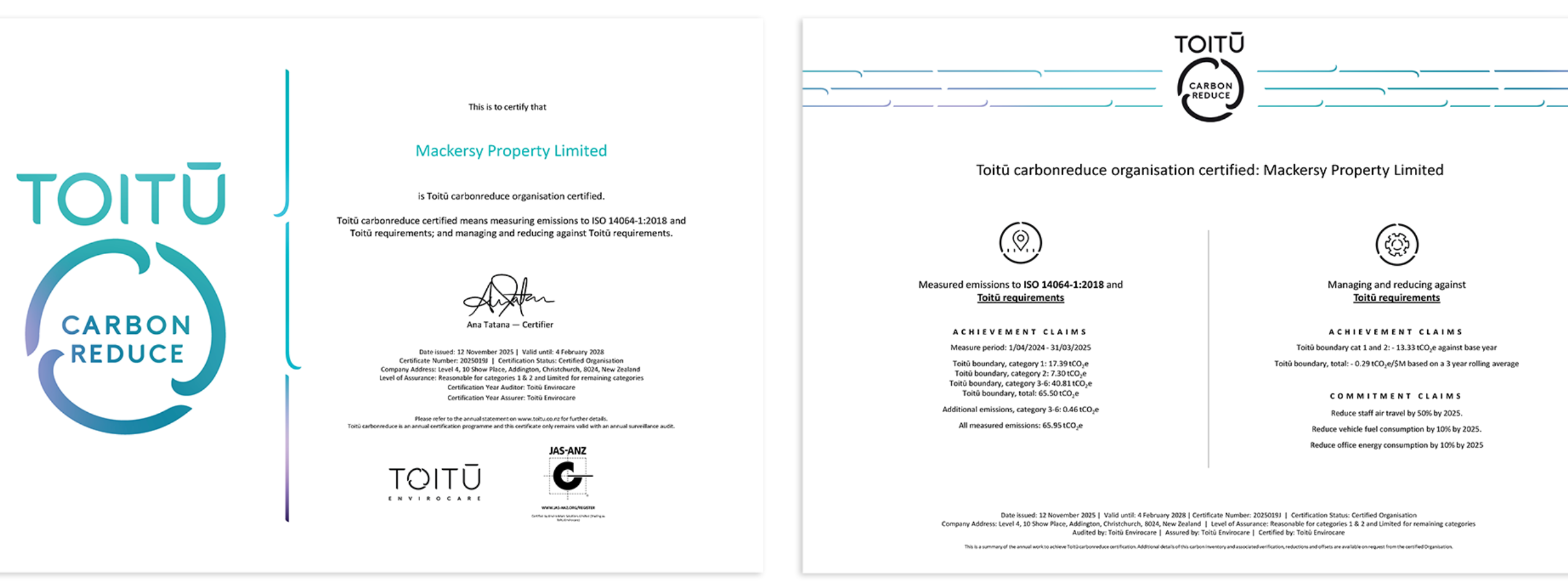 Toitu Certificate Annual Statement Mackersy Property 2025